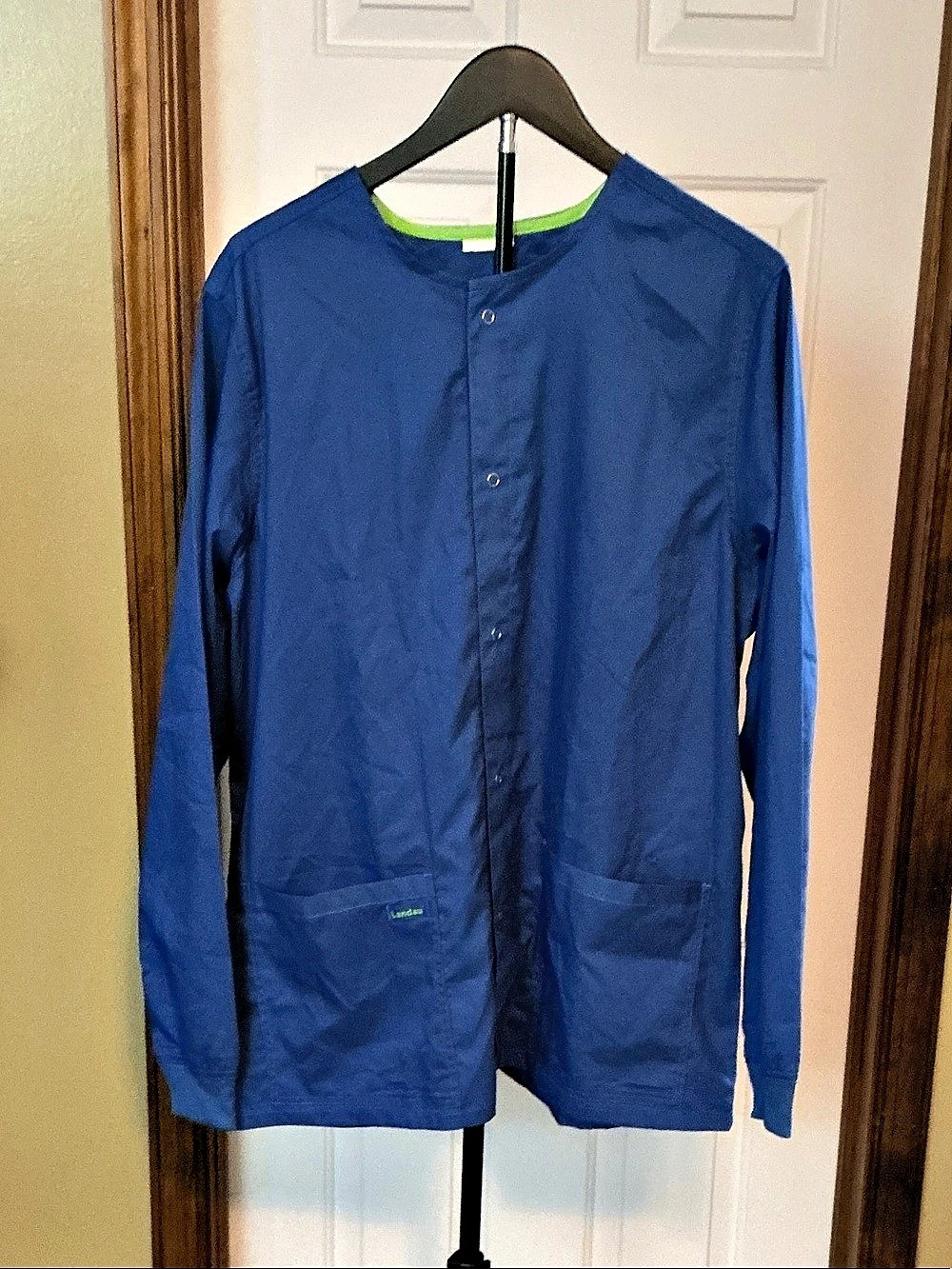 Landau Essentials 4-Pocket Snap Front Warm-Up Jacket Blue Large